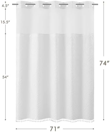 ROSERY No Hook Shower Curtain Set with Boho Farmhouse Jacquard Tufted Geometric Striped