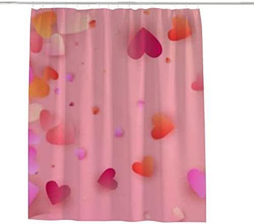 Rashu Red and Pink Hearts Washable Bath Curtain Set - Waterproof