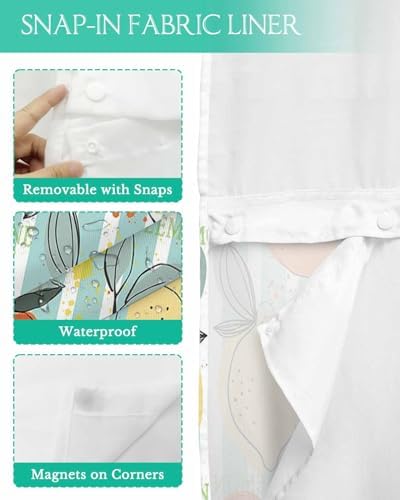 No Hook Shower Curtain with Snap in Liner Set