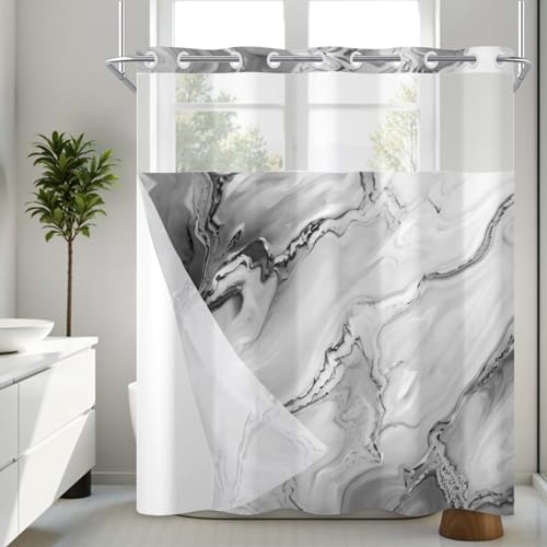 No Hook Marble Shower Curtain