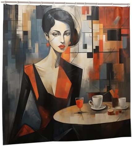 DAOWANGZUO Female Face Abstract Shower Curtain Set Luxury Oil Painting Design 72x72in