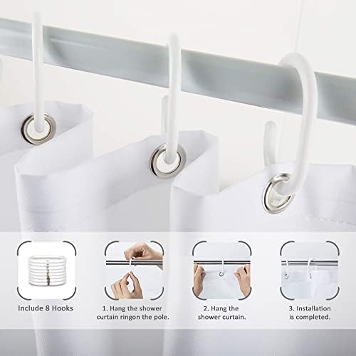Riyidecor Small Boho Gray Shower Curtain with 7 Pack Hooks