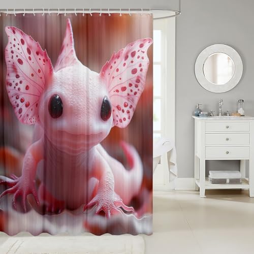 Cute Pink Axolotl 72 Wx72 Bathroom Curtain for Kids