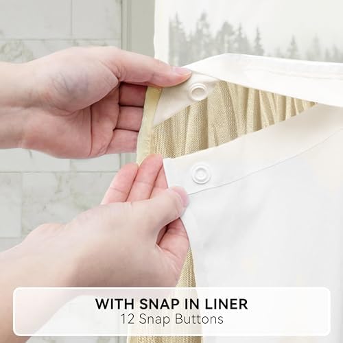 Crumpled Cream Shower Curtain with Snap-in Liner