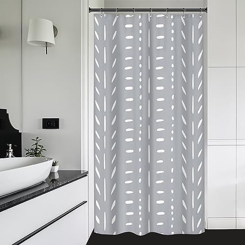 Riyidecor Small Boho Gray Shower Curtain with 7 Pack Hooks