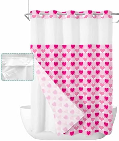 Instant no hook shower curtain set quick dry waterproof with heart design
