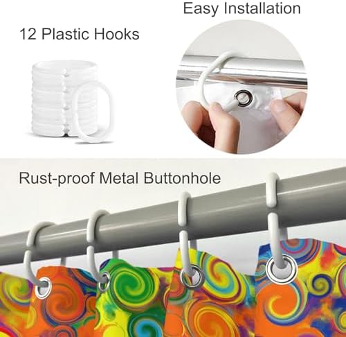 Rainbow shower curtain 72x72 inches 12 hooks perfect bathmat
