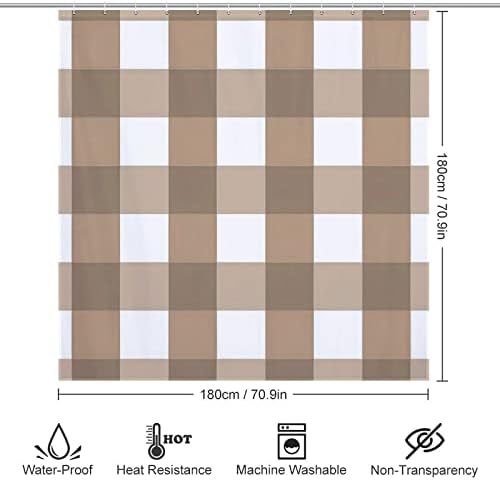 Buffalo Plaid Print Shower Curtain with 12 Hooks