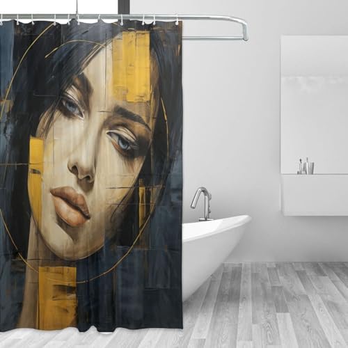 Luxury Oil Painting Face Shower Curtain Set with 12 Hooks