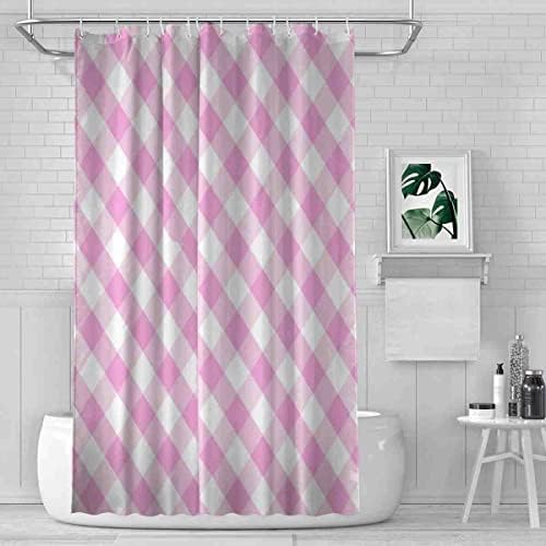 VISALUNA 12-Hook Checkered Shower Curtain Set for Bathroom