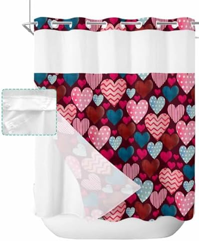 Anzona No Hook Shower Curtains Heart and Love Design