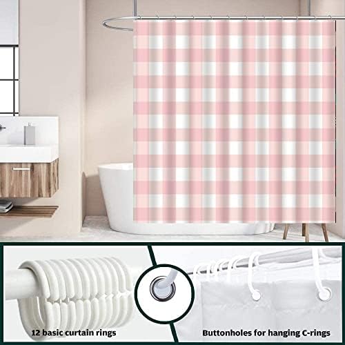 ZKJSMGS Geometric Plaid Pink White Bathroom Curtain with Ryanair Handles