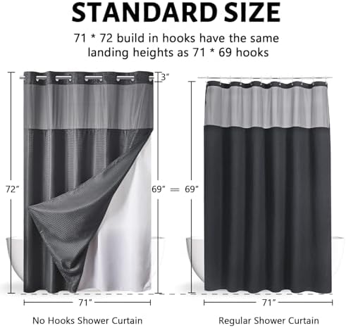Furlinic No-Hook Heavy-Duty Shower Curtain Set