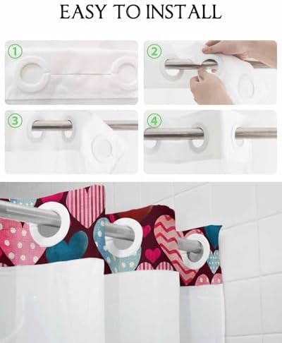 Anzona No Hook Shower Curtains Heart and Love Design