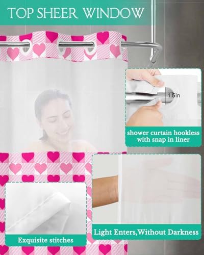 Instant no hook shower curtain set quick dry waterproof with heart design