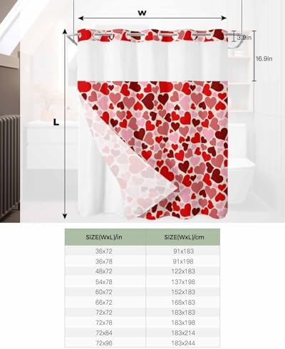 No-Hook Valentines Shower Curtain Set
