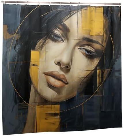Luxury Oil Painting Face Shower Curtain Set with 12 Hooks