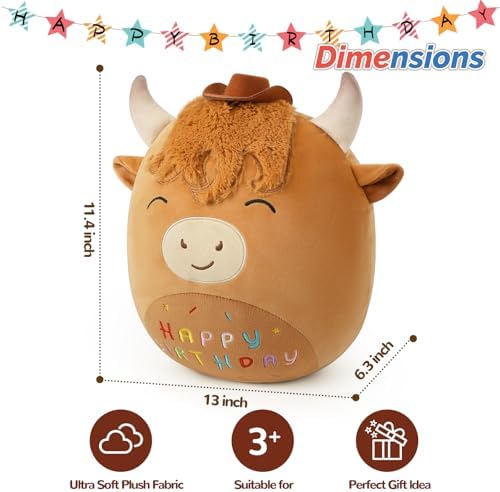 Cuckool 14 Highland Cow Stuffed Animal Plush Pillow Perfect Birthday Gift