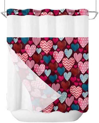 Anzona No Hook Shower Curtains Heart and Love Design