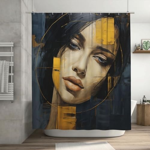 Luxury Oil Painting Face Shower Curtain Set with 12 Hooks