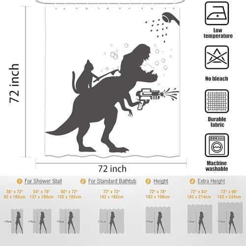 Funny Cat Dinosaur Shower curtain waterproof kids entertainment machine washable