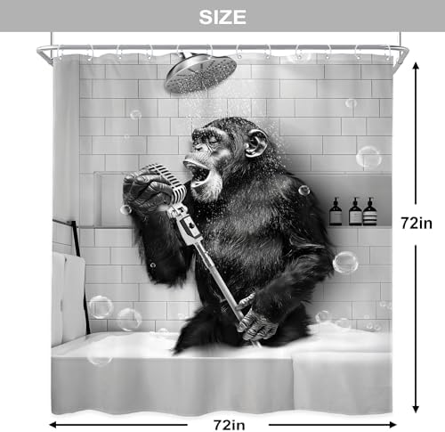 Newsely Monkey Inflatable Bath Shower Curtain 72x72 Waterproof Animal Print Expandable Set