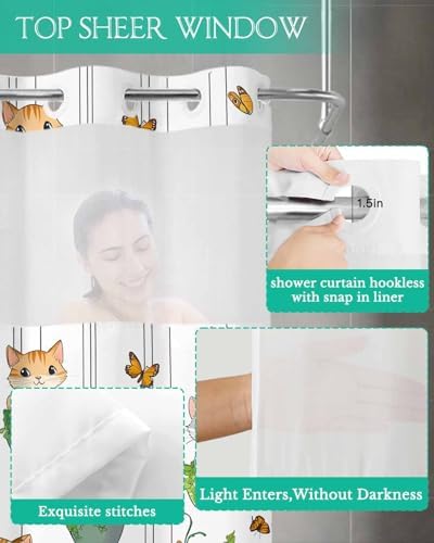 Premium No Hooks Shower Curtain Set with Liner
