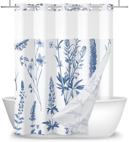 DASHAN Blue Floral Shower Curtain