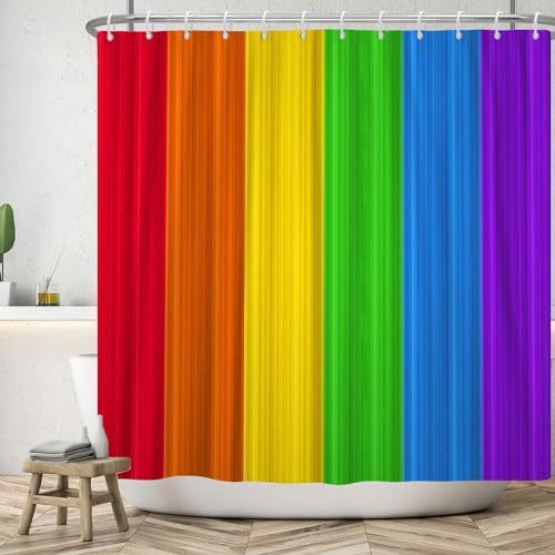 Canessioa Rainbow Stripes Shower Curtain Set