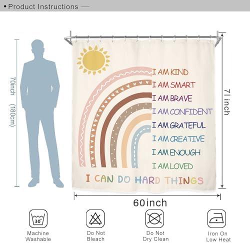 Miyotaa Rainbow Girls Bathroom Shower Curtain Set Pastel Inspirational Quotes