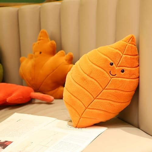 Soft Plush Orange Leaf Pillow for Home Decor