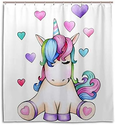 Waterproof 12-Hook Unicorn Cartoon Bath Curtain - Zhongji 12-Hook
