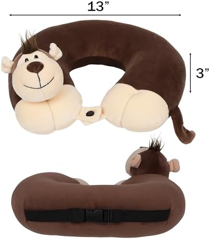 Kids Neck Pillow with Monkey Stuffed Animal for Travel