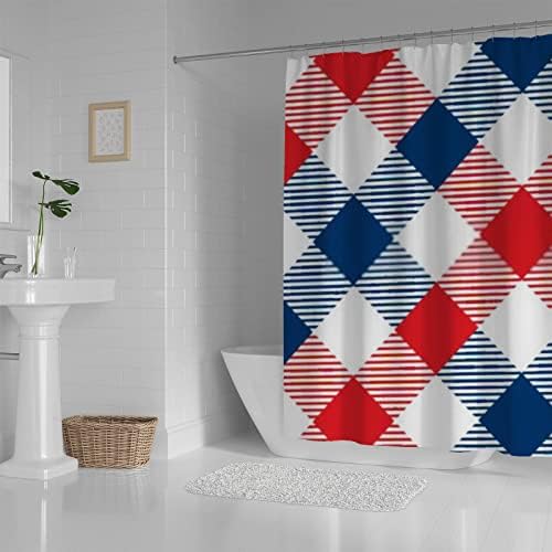 Hapuxt Gingham Red Blue Shower Curtains Durable Machine Washable