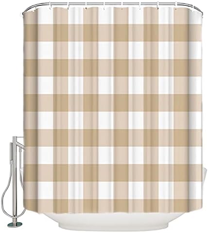 Love Home Polyester Rustic Geometric Beige Checkered Shower Curtain Set