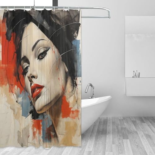 DAOWANGZUO Black Hair Girl Boho 72x72 Shower Curtain Set for Bathroom