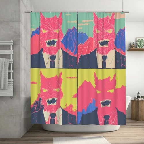 Red Devil Shower Curtain Set Hippie Abstract Design Black 72x72 inch