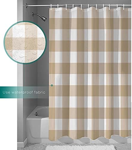 Love Home Polyester Rustic Geometric Beige Checkered Shower Curtain Set