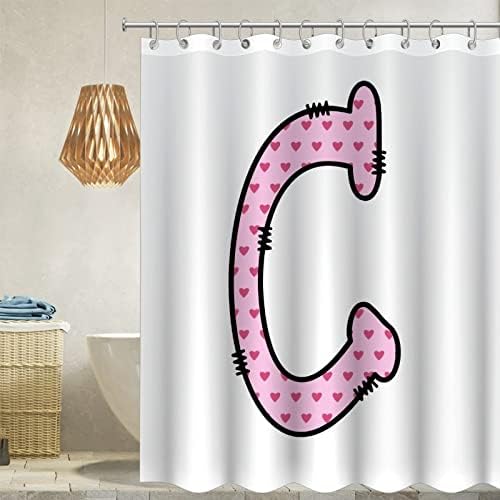Cute Pink Heart Monogram Initial Shower Curtain