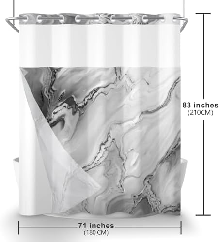 No Hook Marble Shower Curtain