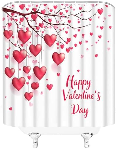 Bathroom Valentines Day Shower Curtain Pink Heart 70x70 Red