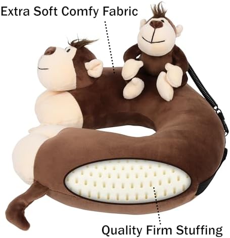 Kids Neck Pillow with Monkey Stuffed Animal for Travel