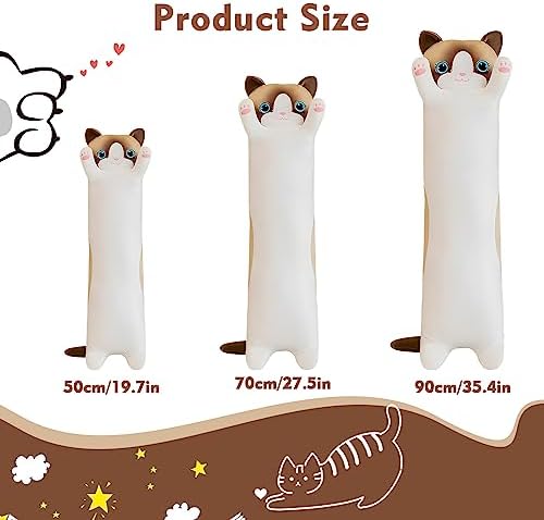 Long Cat Plush Pillow 196in Cute White Cat Plushie Body Pillow