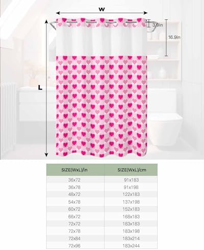 Instant no hook shower curtain set quick dry waterproof with heart design