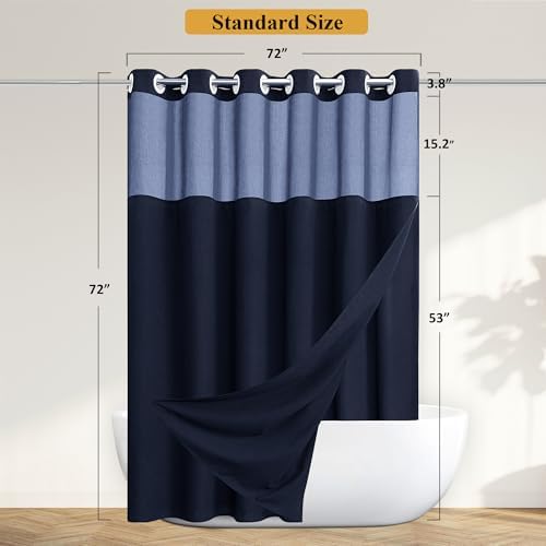 No Hooks Needed Luxury Water-Resistant and Easy-Wash Linen Shower Curtain Set