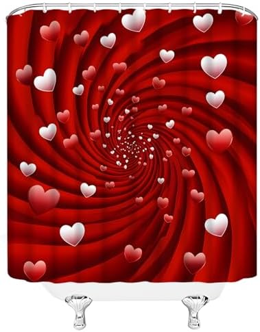 Valentines Day Retro Groovy Red Heart shower curtain 70x70 inches with 12 hooks