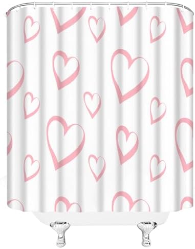 Valentines Day Gift Romantic Bathroom Curtain Set Pink Heart Design