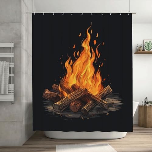 Bonfire Shower Curtain Set with 12 Hooks 72x72in