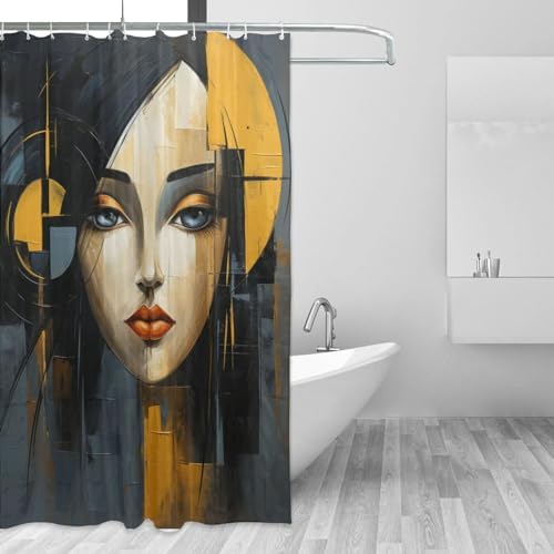 DAOWANGZUO Oil Painting Luxury Face Shower Curtain with 72x72in Pattern
