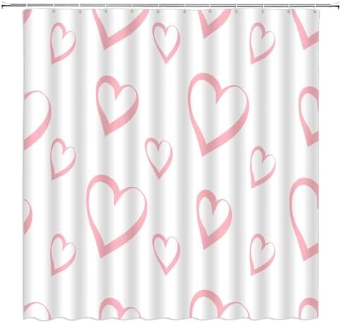 Valentines Day Gift Romantic Bathroom Curtain Set Pink Heart Design